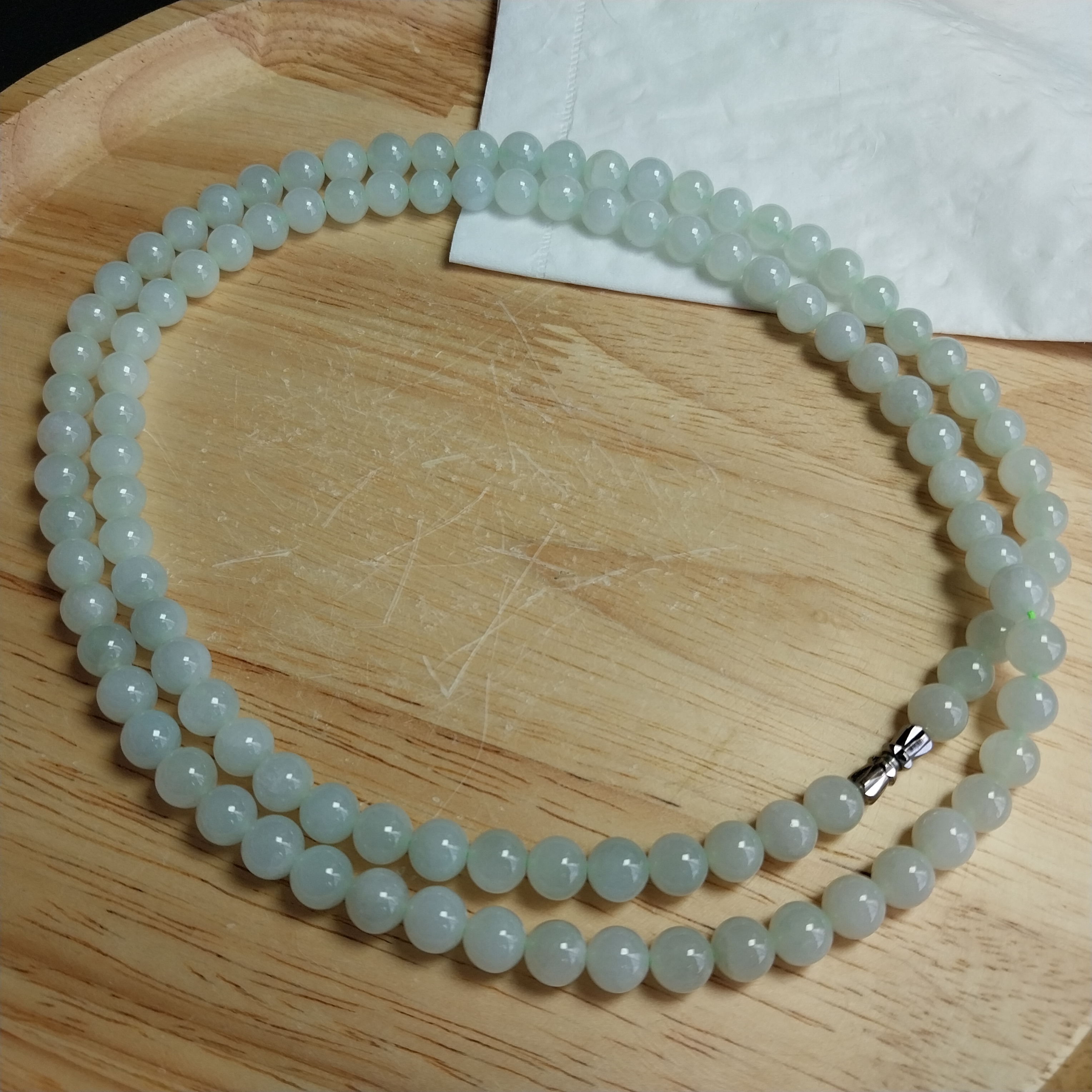冰淺綠翡翠玉珠項鍊 (7.8mm直徑), 天然翡翠A玉, 緬甸玉, Jade, Jadeite