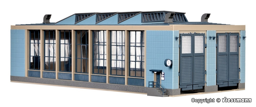 Vollmer 45765 HO scale E-Loco shed with door lock mechanism, double track