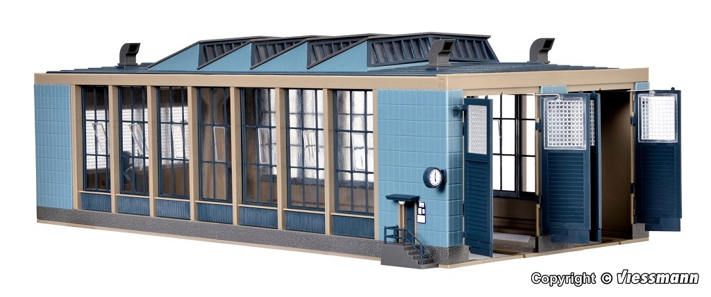 Vollmer 45765 HO scale E-Loco shed with door lock mechanism, double track