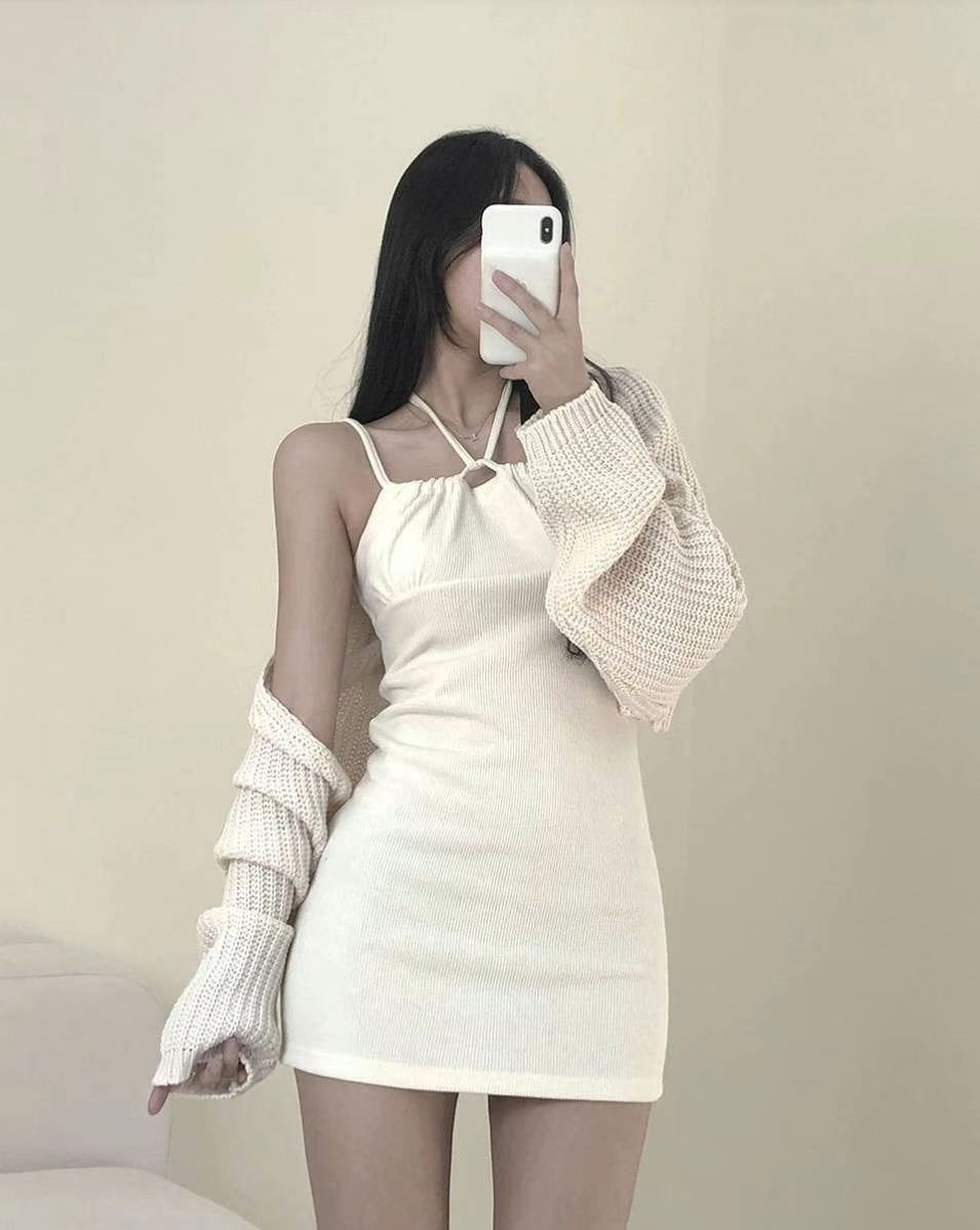 KR 綁帶吊帶修身連身裙 (3 COLORS)