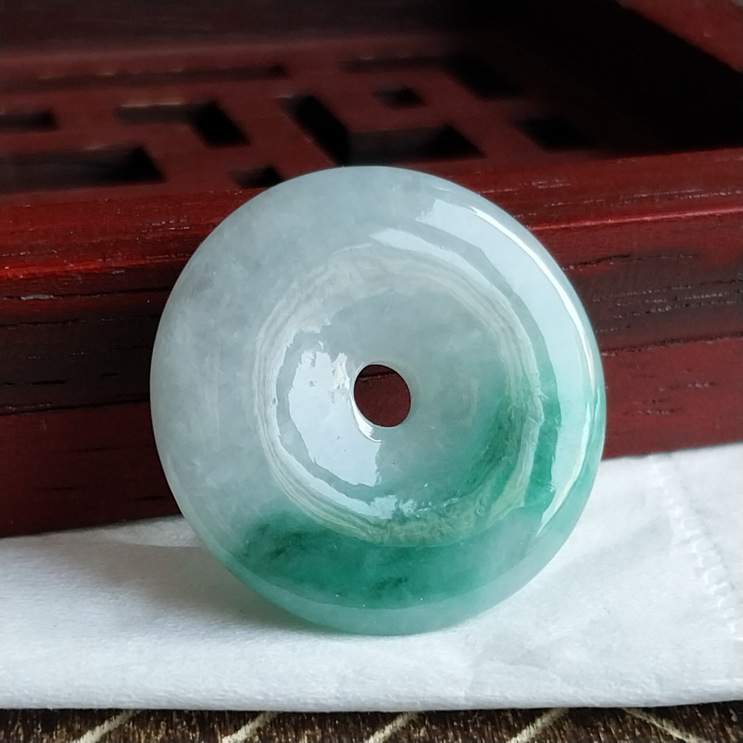 冰白底飄綠平安扣 (23.2mm直徑), 天然翡翠A玉, 緬甸玉, Jade, Jadeite