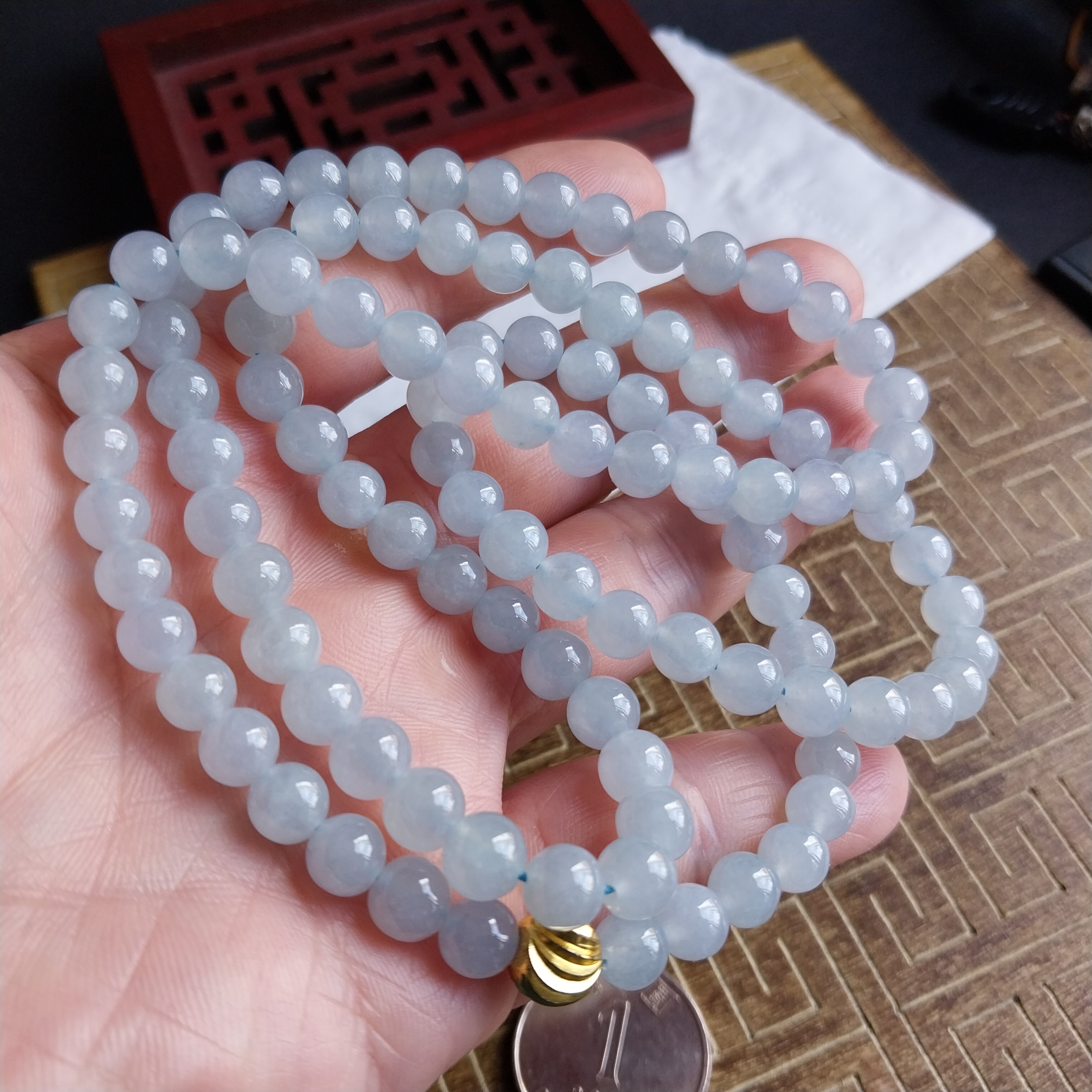 JK2128 緬料冰藍翡翠珠鏈 (7mm直徑)