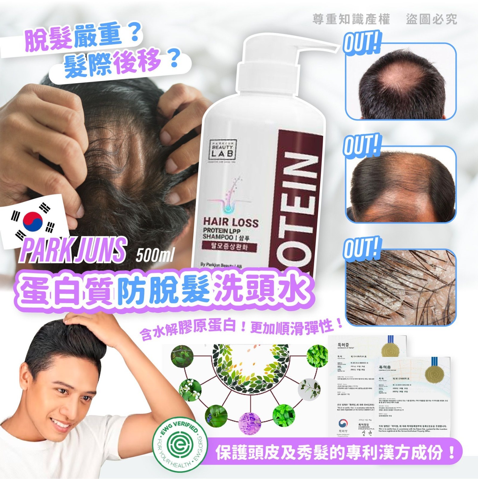 PARK JUNS蛋白質防脫髮洗頭水500ML