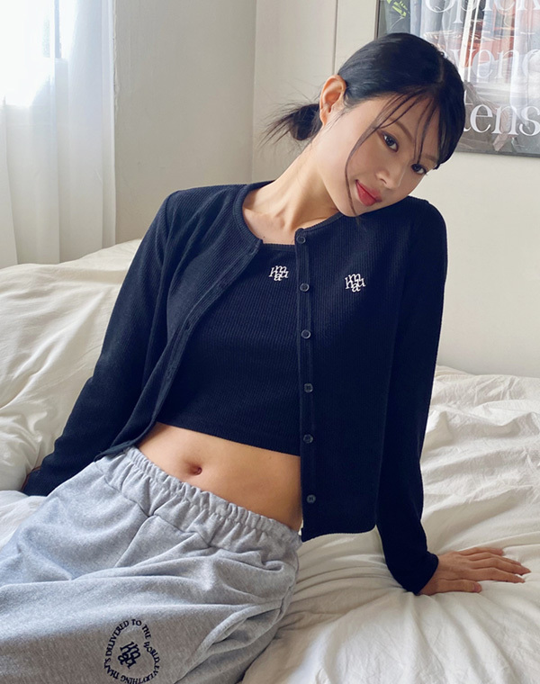 muahmuah - slimfit knit vest cardigan SET (7 COLORS)