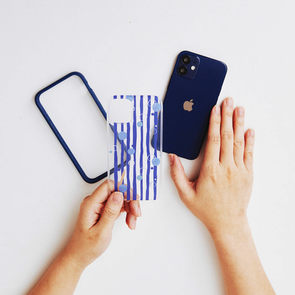 【現貨】印花樂X犀牛盾NX邊框背蓋兩用手機殼-碎冰泡泡/清涼藍白