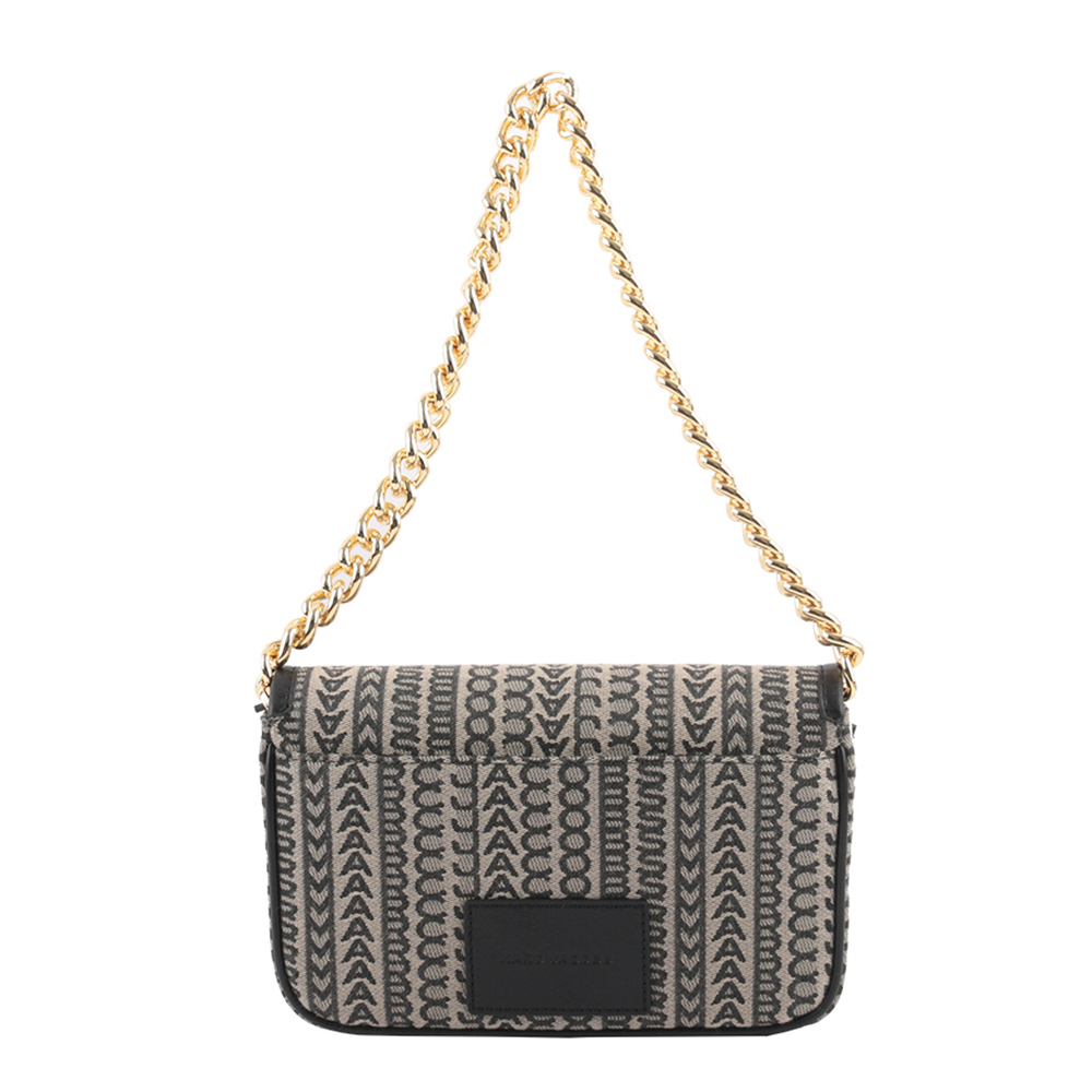 【MARC JACOBS】THE MONOGRAM J MARC 滿版標誌翻蓋二用包(黑色/深米色)