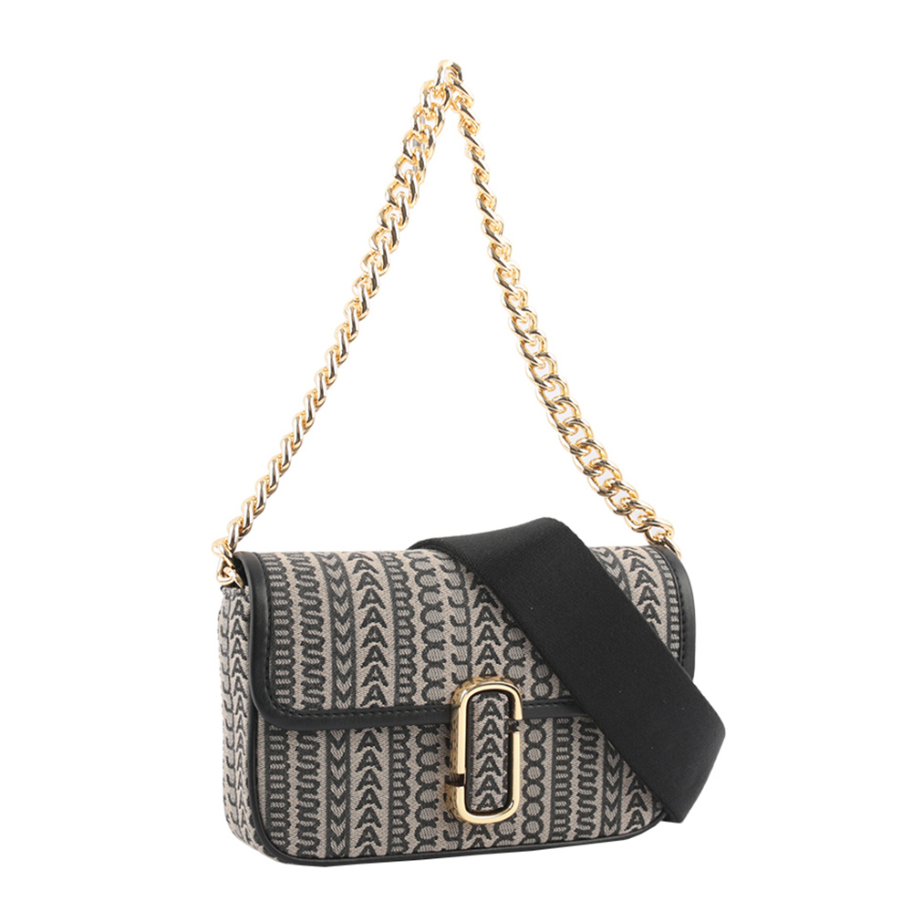 【MARC JACOBS】THE MONOGRAM J MARC 滿版標誌翻蓋二用包(黑色/深米色)