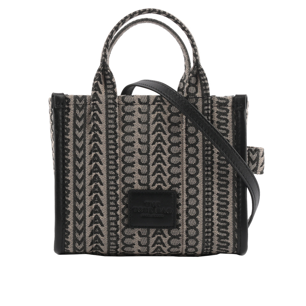 【MARC JACOBS】THE MONOGRAM TOTE 滿版標誌迷你托特包(黑色/深米色) H021M06RE22 261