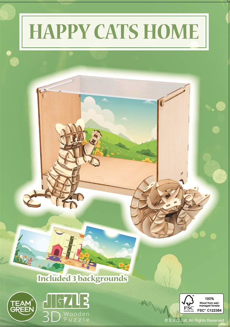 JIGZLE (E) 3D PLYWOOD Puzzle - Happy Cat Home
