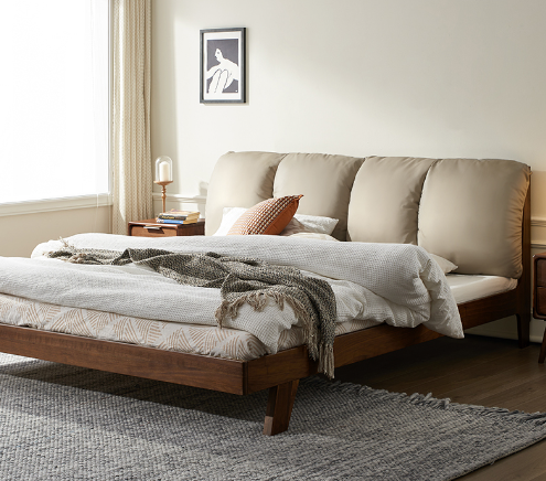 盧森堡胡桃木軟包床架H款 LSB-I8018