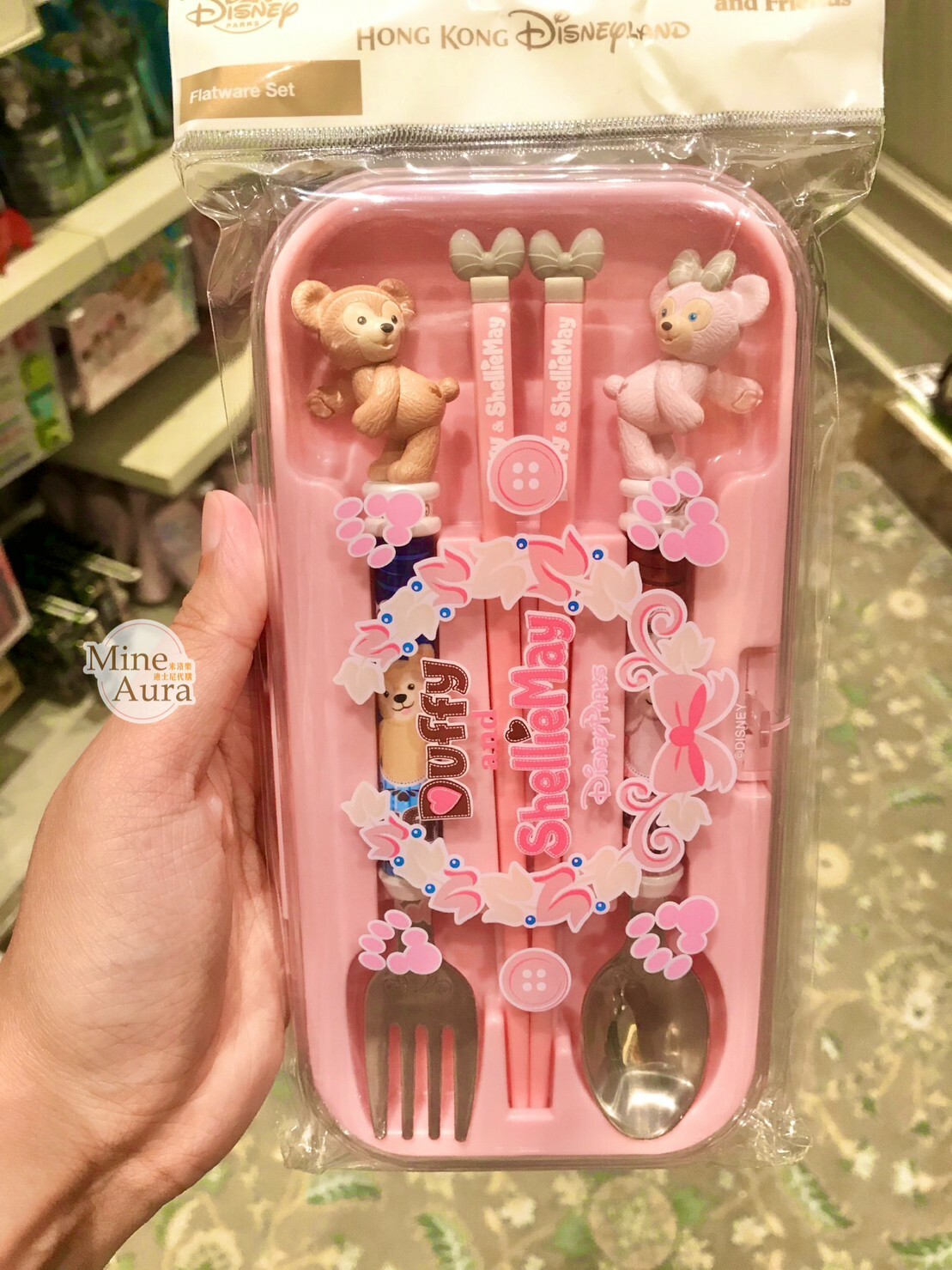 達菲 Duffy 雪莉玫 ShellieMay 立體造型 叉子+湯匙+筷子 餐具 收納盒 組 -香港迪士尼樂園