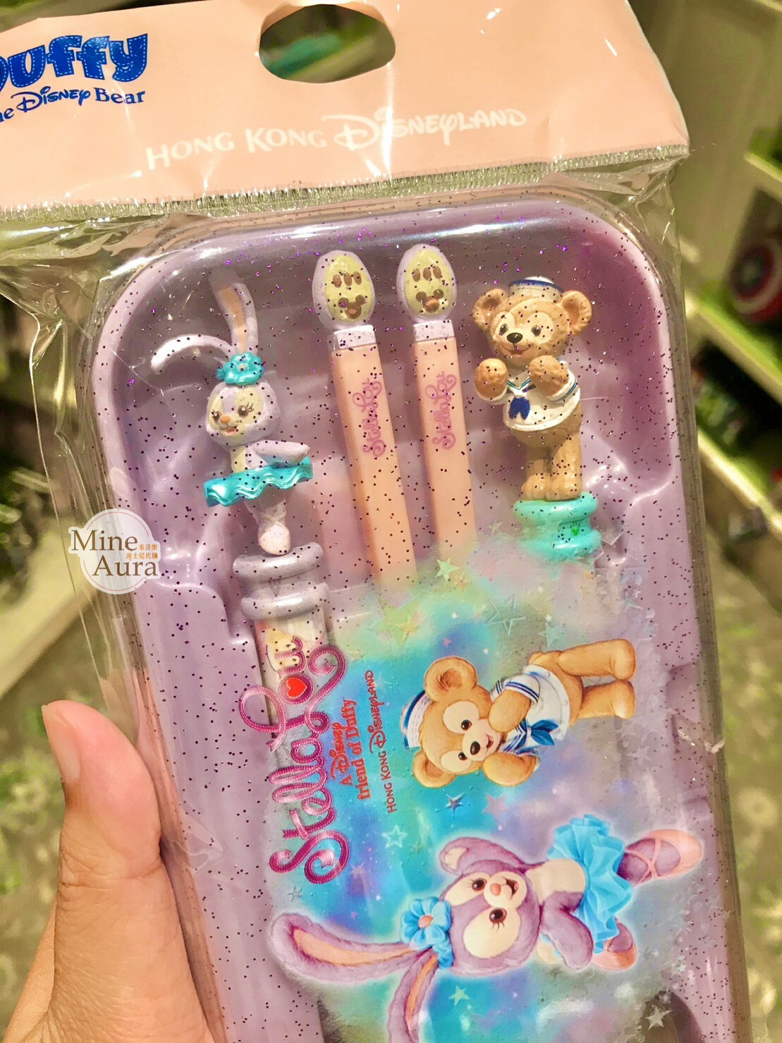 達菲 Duffy 史黛拉露 星黛露 StellaLou 立體造型 叉子+湯匙+筷子 餐具 收納盒 組 -香港迪士尼樂園