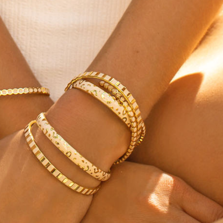 法國 Bangle Up TINA 半開口鍍金琺瑯手環 金豹紋