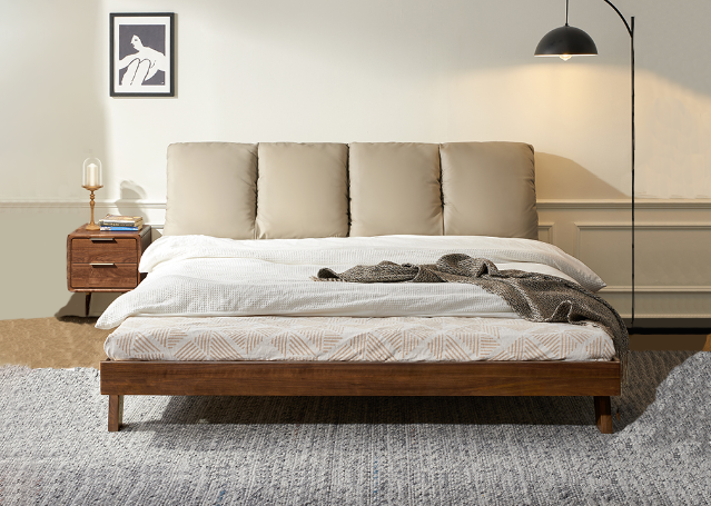 盧森堡胡桃木軟包床架H款 LSB-I8018