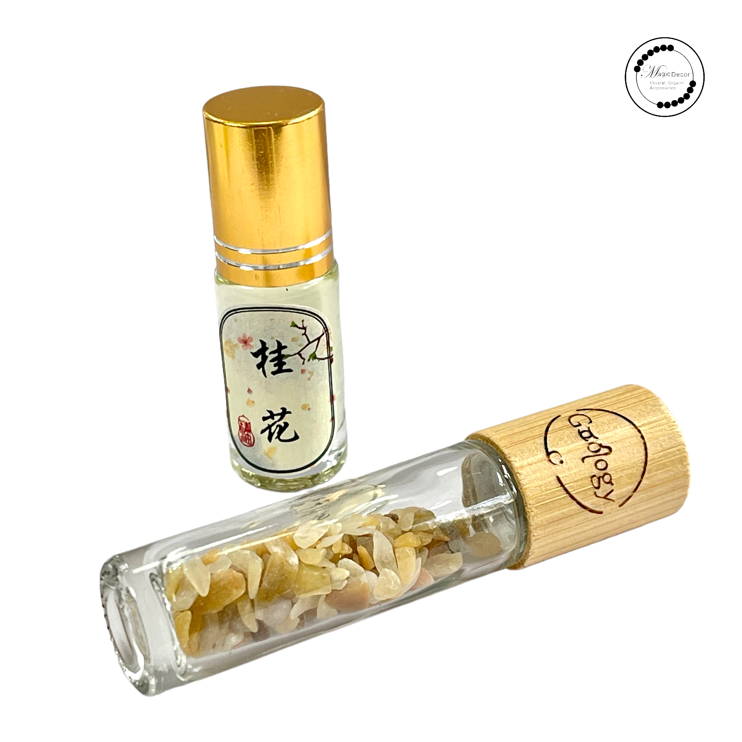 0224 B 黃玉碎石玻璃樽 + 桂花精油