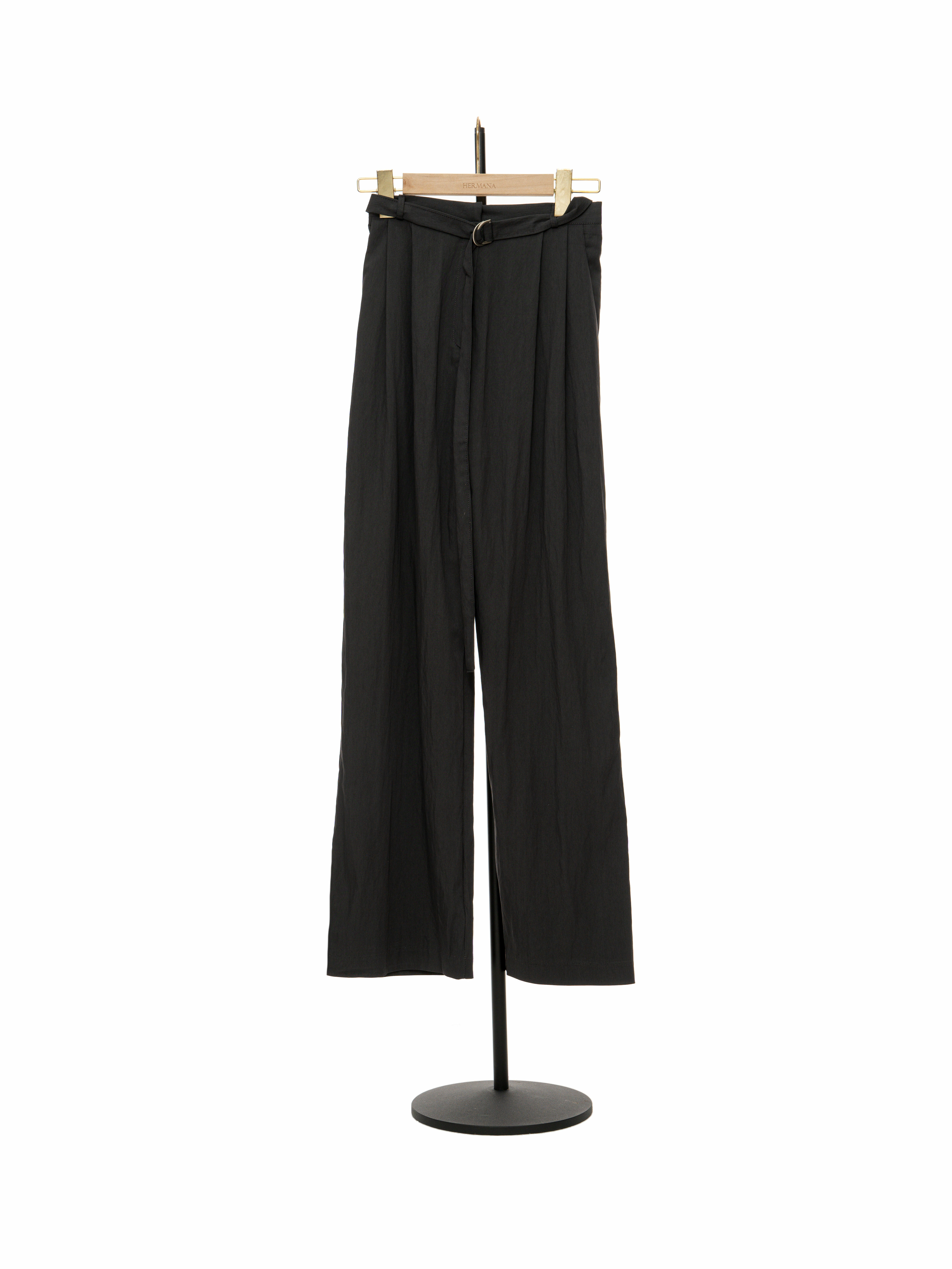 腰扣灰綠鬆身風褸料褲 (現貨款式）