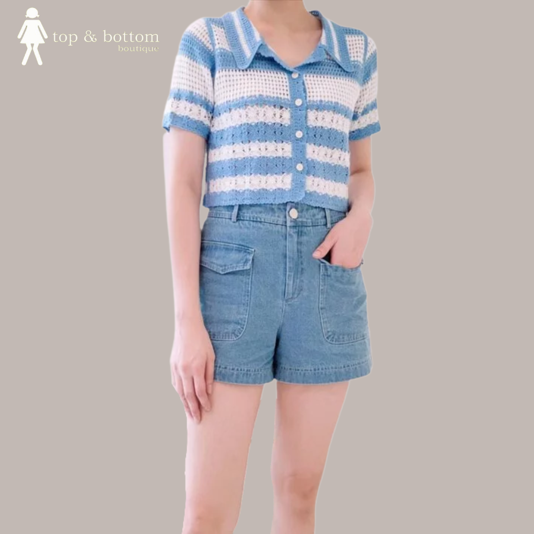 COLLARED CROP KNIT BLOUSE