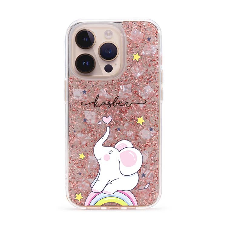 白色小象 玫瑰金貝拉殼 - (訂製名字) iPhone客製化手機殼