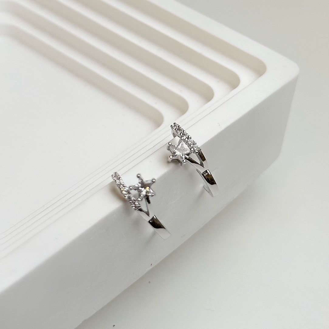 流星．單鑽星星排鑽純銀易扣