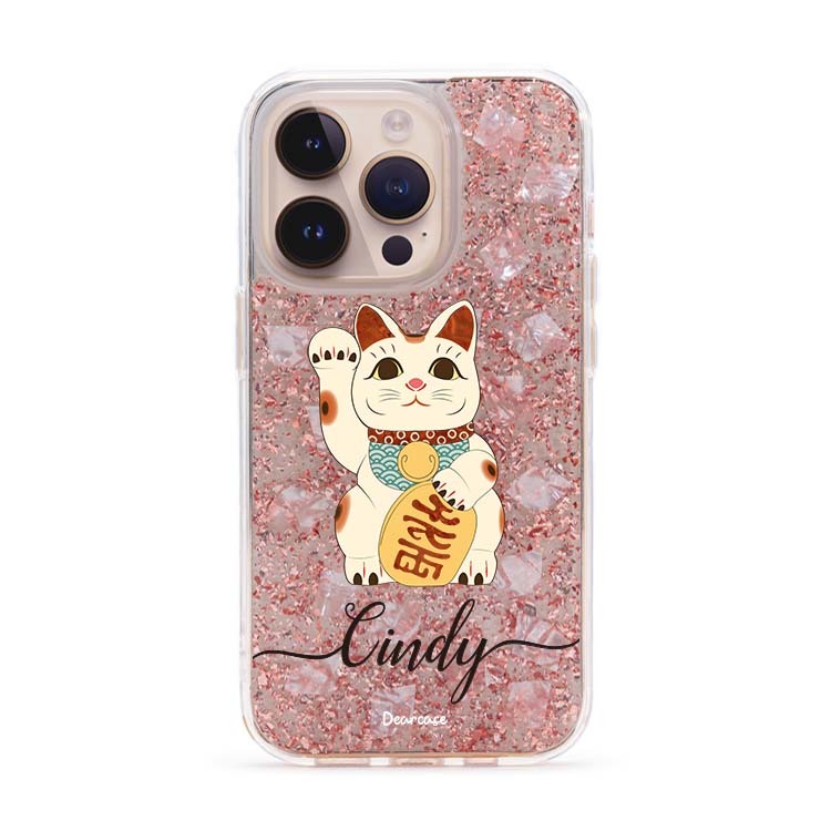 招財喵喵 玫瑰金貝拉殼 - (訂製名字) iPhone客製化手機殼