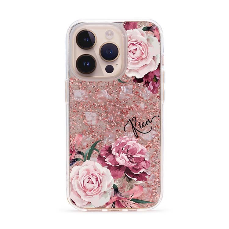 玫粉玫瑰 玫瑰金貝拉殼 - (訂製名字) iPhone客製化手機殼