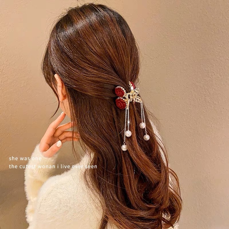 Premium Rose Tassel Perfect Ponytail Hair Claw
