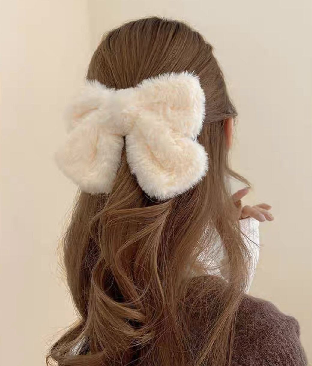 [2 FOR RM10] Snowy Furry Ribbon Bow