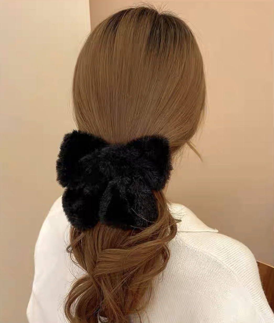 [2 FOR RM10] Snowy Furry Ribbon Bow