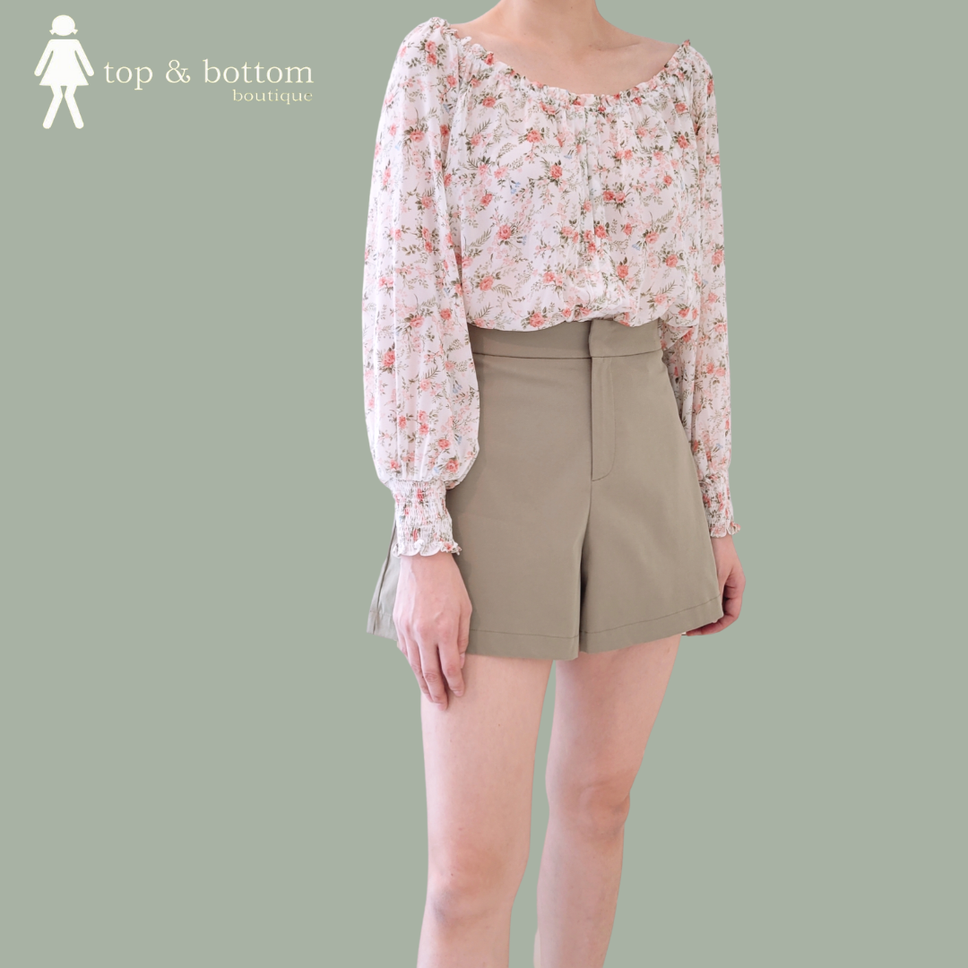 FLORAL DRAWSTRING CHIFFON BLOUSE