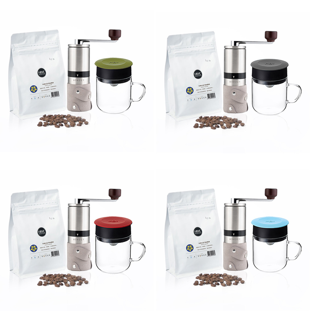 (預購4月底出貨)PO: 黑沃咖啡選品｜耶加雪菲咖啡三件組(咖啡磨2.0/咖啡杯240ml-共4色)