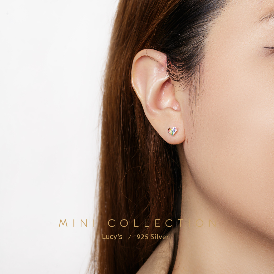 925純銀〔輕銀系列〕彩虹愛心 耳環 (104339)