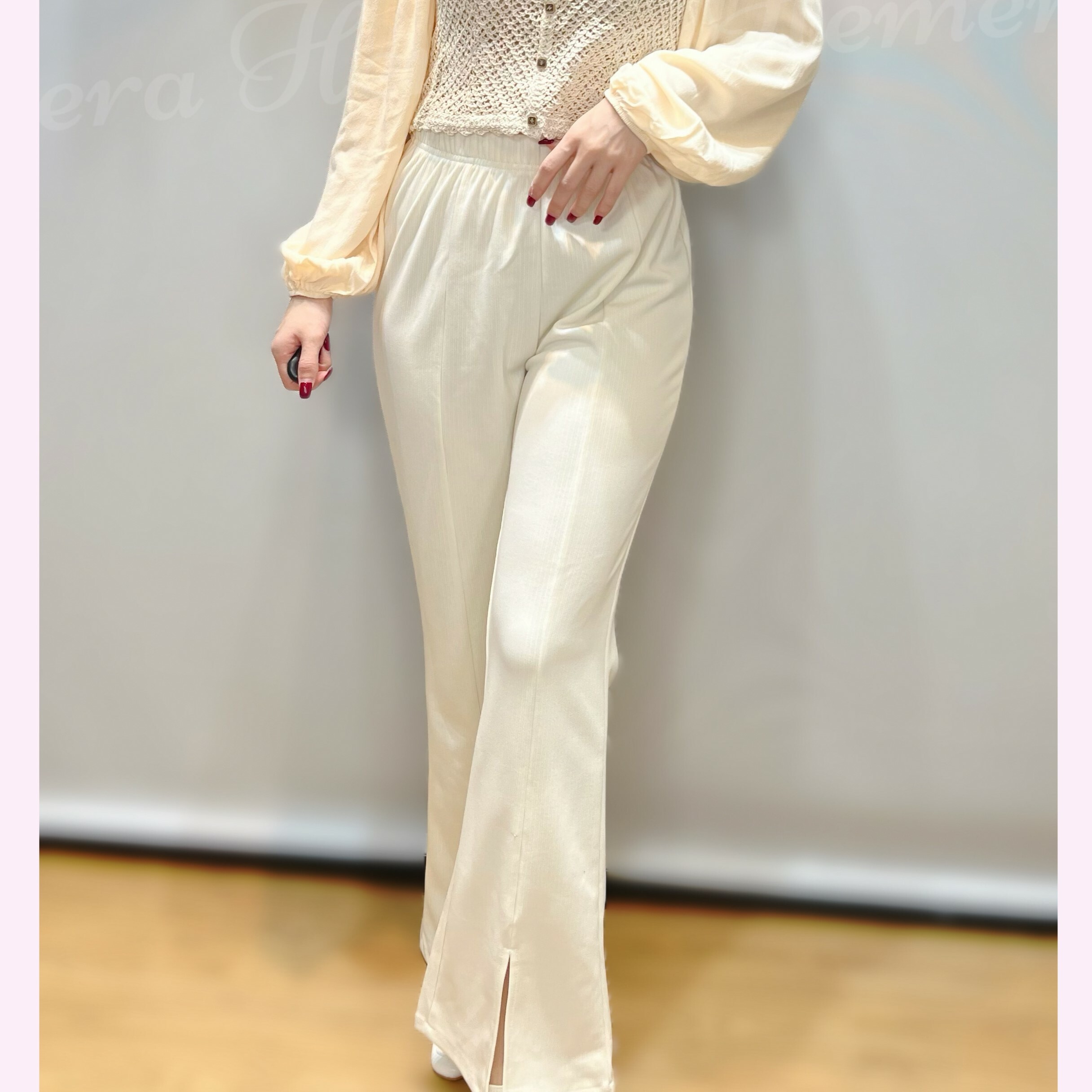 PT23W0307 柔軟棉質喇叭前開衩褲