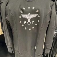 [S] BOYLONDON EAGLE LOGO TURTLE NECK LONG SLEEVE DRESS,BLACK WHITE, B63OP12F890 (SBB183)