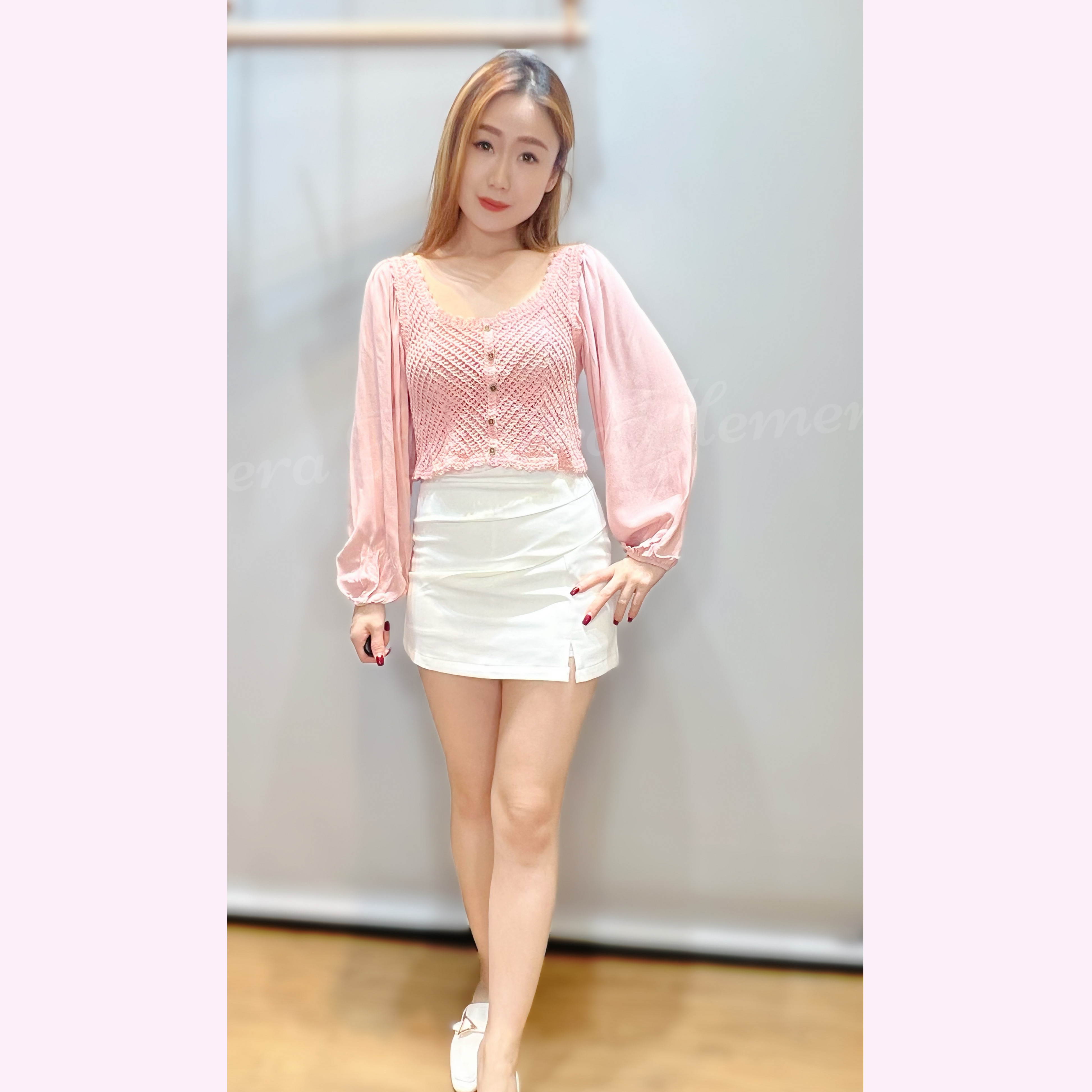 TP23W0306 現貨搶: 波西米亞風鏤空雪紡燈籠袖上衣