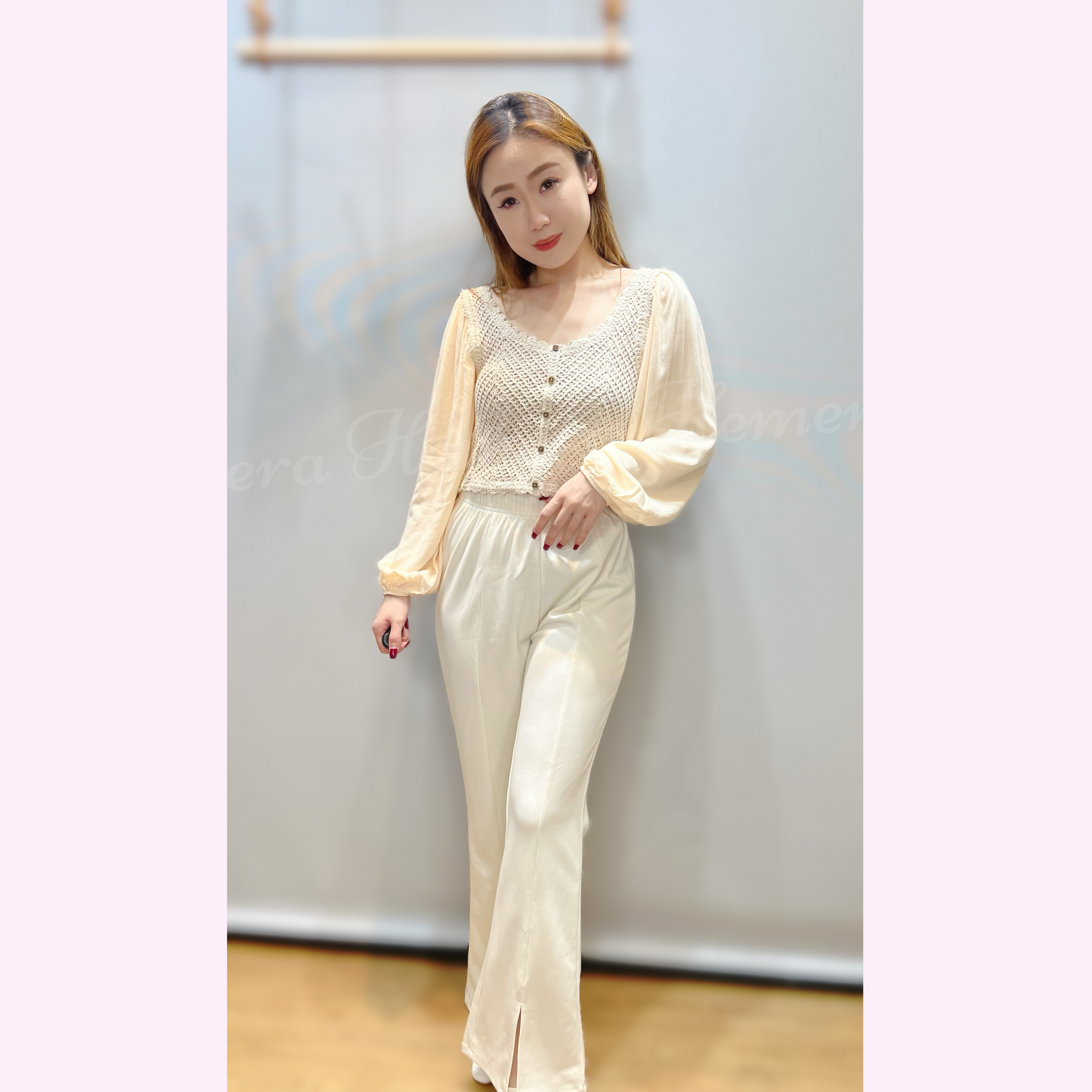 TP23W0306 現貨搶: 波西米亞風鏤空雪紡燈籠袖上衣