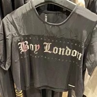 [S] BOYLONDON PRINT LETERRING CROP TOP,BLACK /SILVER, B72TPTS23F98 (SBB193)