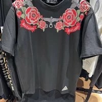 [S] BOYLONDON EAGLE BOY FLOWER PRINT SHORT SLEEVE T-SHIRT,BLACK/SILVER, B82TS1335F98 (SBB197)