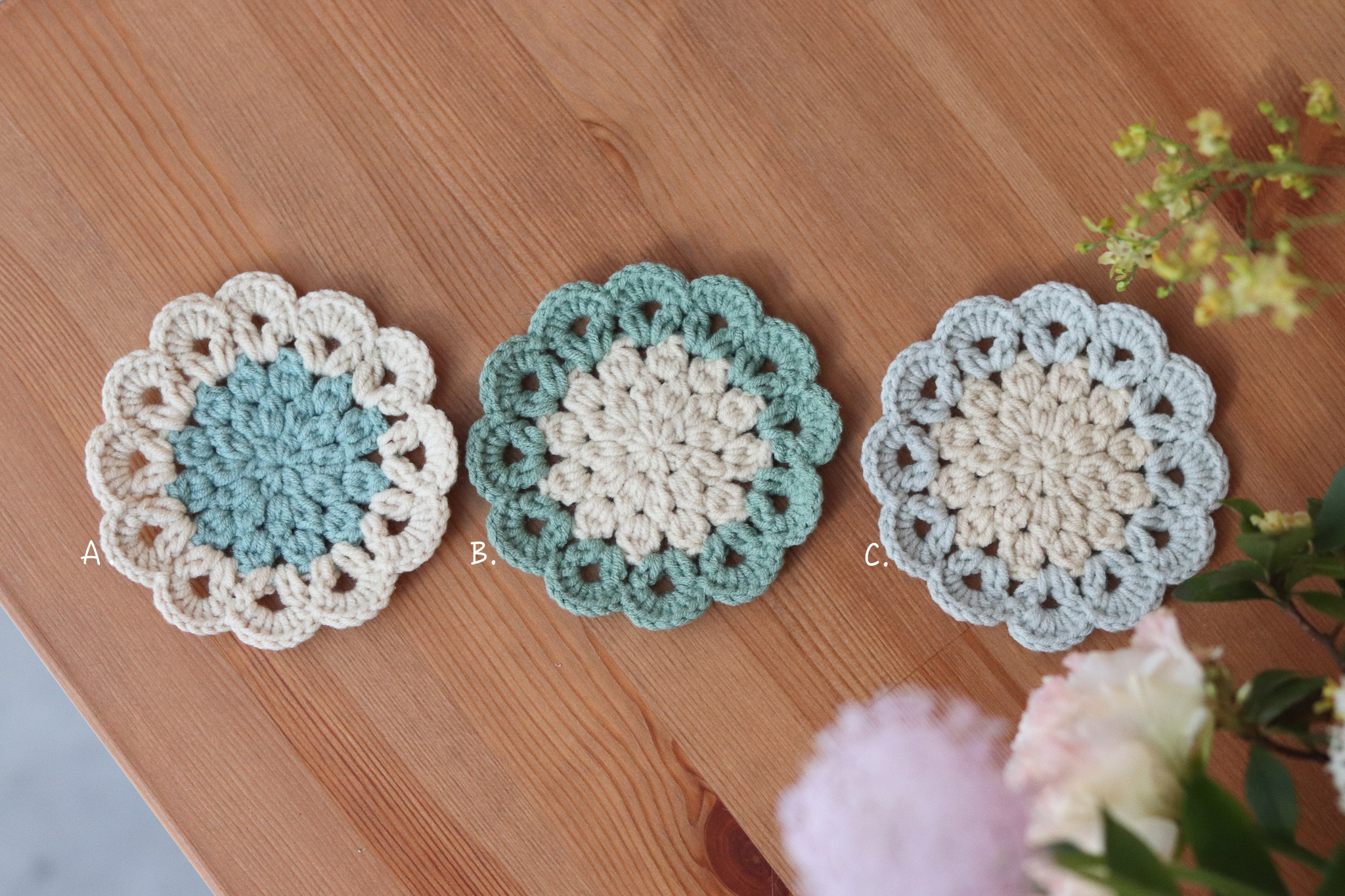 手工鉤織 牛奶棉 拼色杯墊3