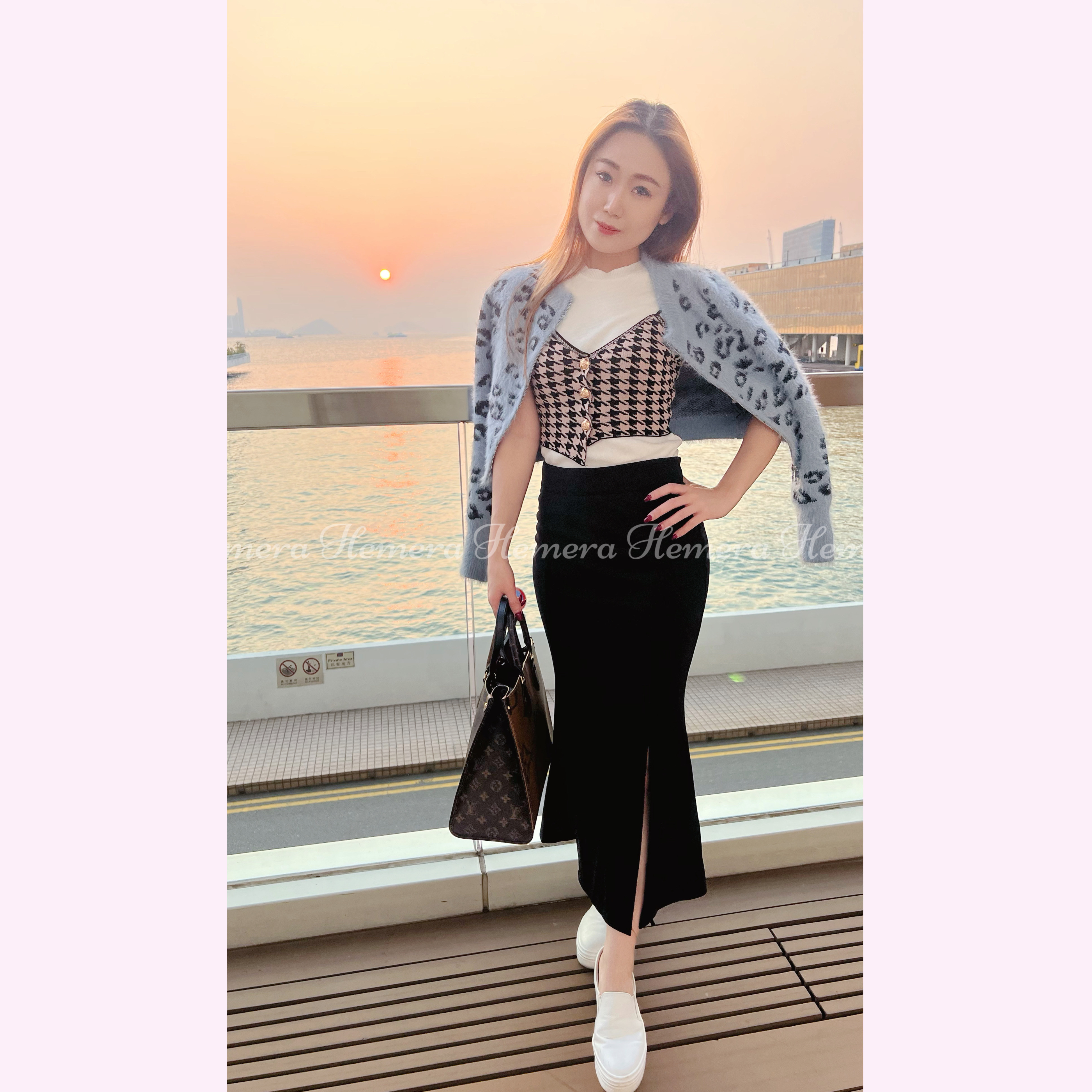 TP23W0302 粉絲福利:吊帶短版金扣千鳥格上身