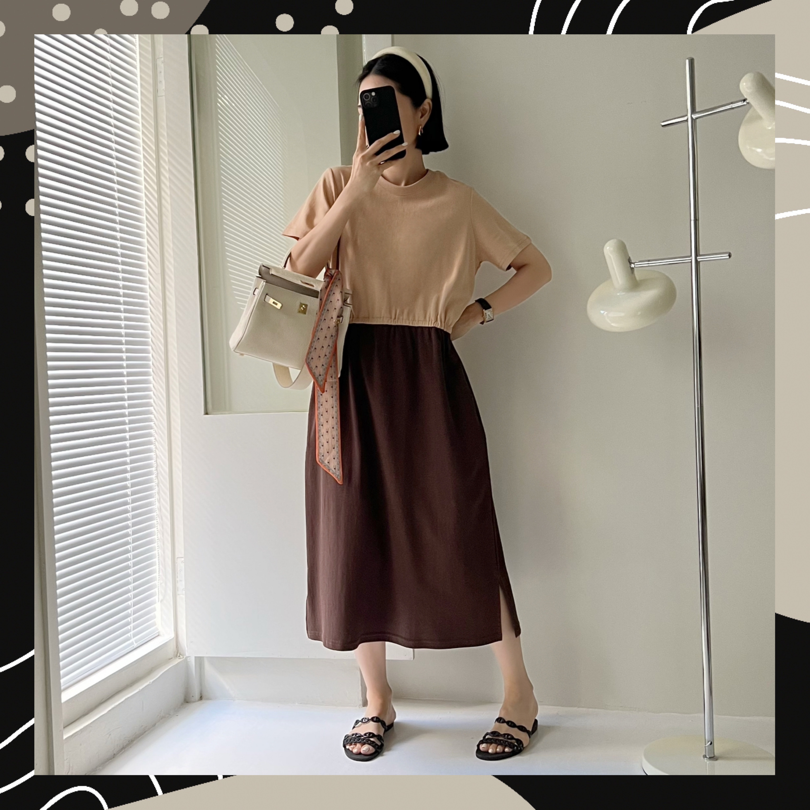 【BONNIE】上下拼色橡筋腰OPS