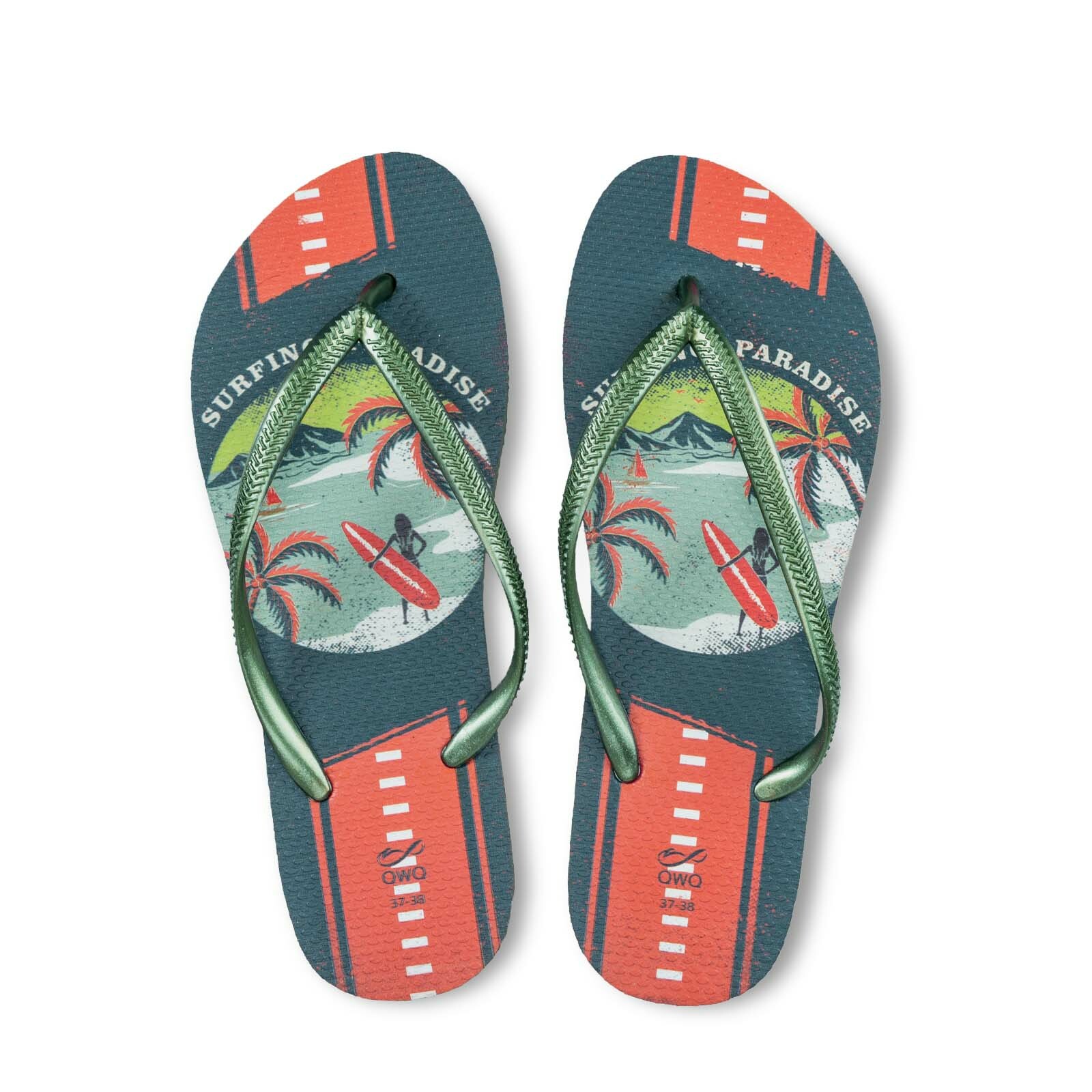 HEAVEN 夜幕綠 插圖女款夾腳拖鞋 LE原創