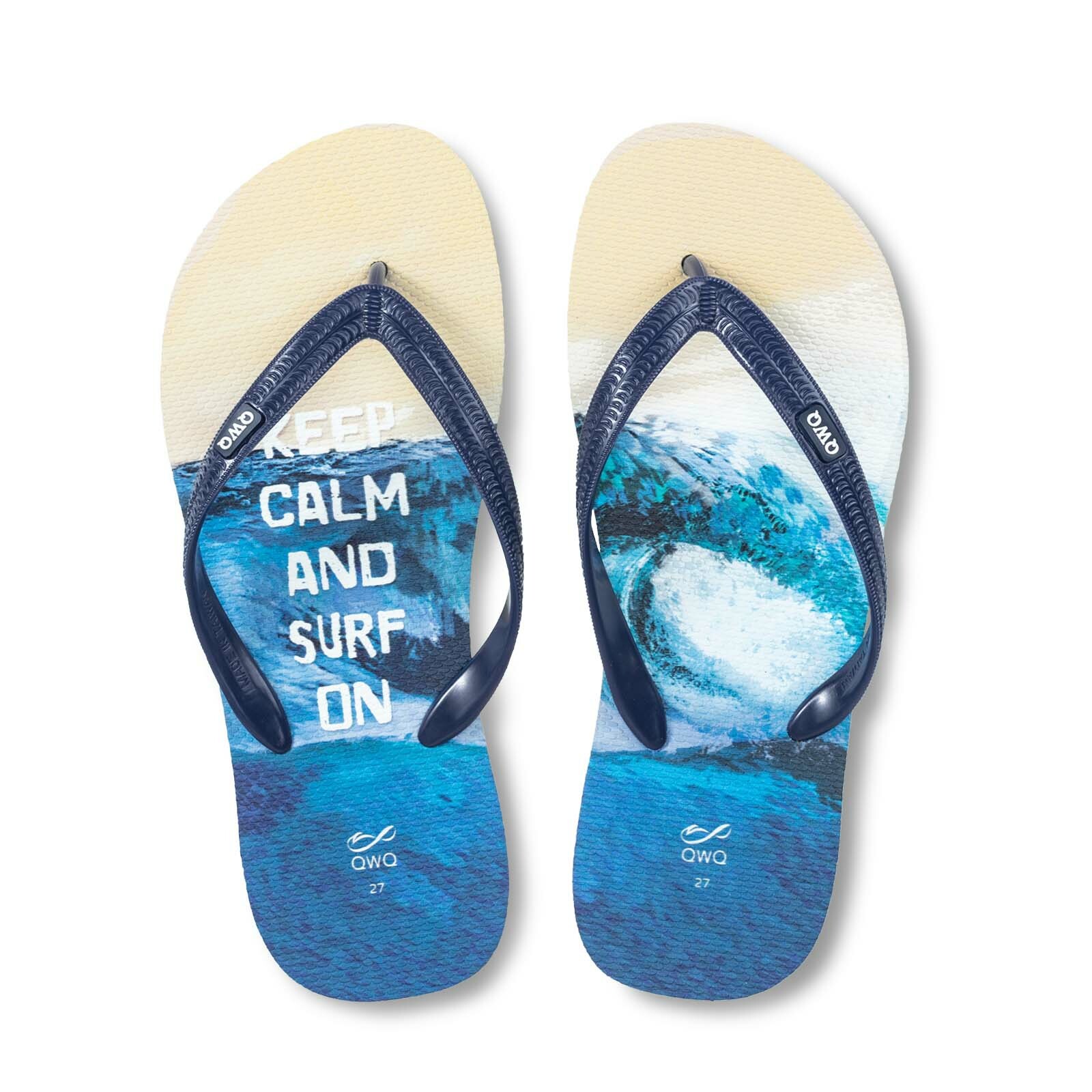 keep calm 米底藍帶 插圖男款夾腳拖鞋 LE原創