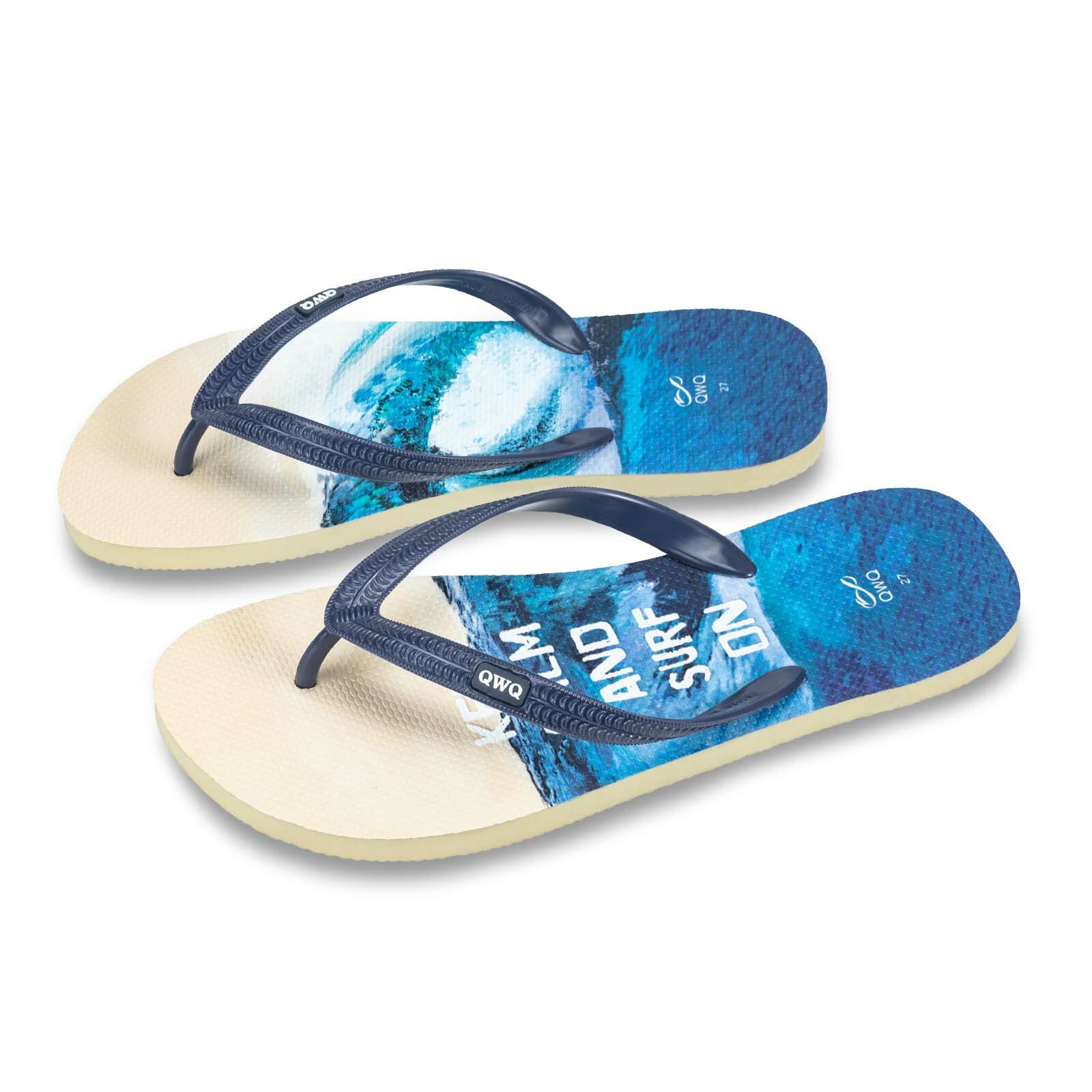 keep calm 米底藍帶 插圖男款夾腳拖鞋 LE原創