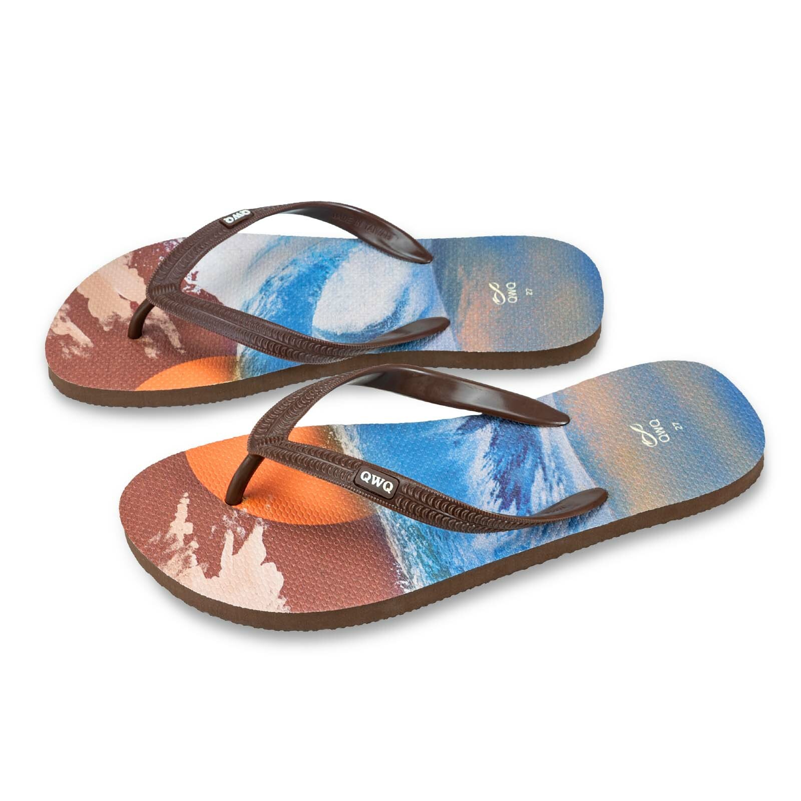 落日與浪 可可棕 插圖男款夾腳拖鞋 LE原創