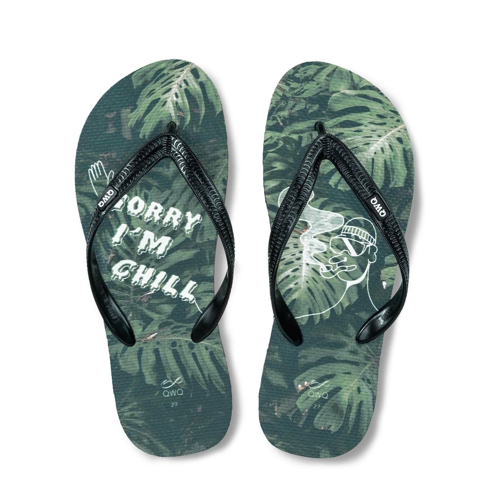 抱歉我太秋 曜石黑 插圖男款夾腳拖鞋 LE原創