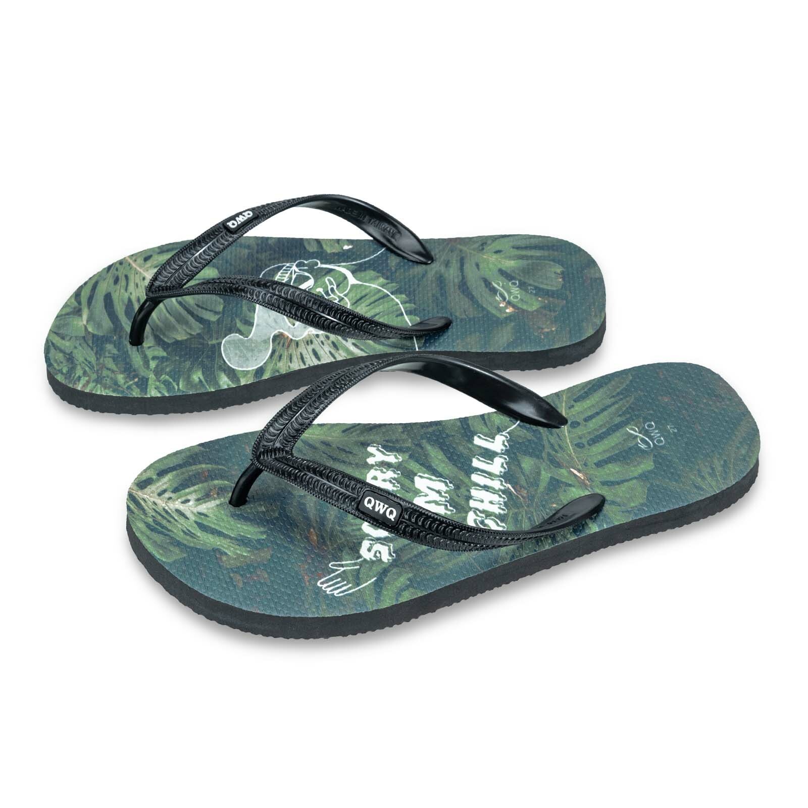 抱歉我太秋 曜石黑 插圖男款夾腳拖鞋 LE原創