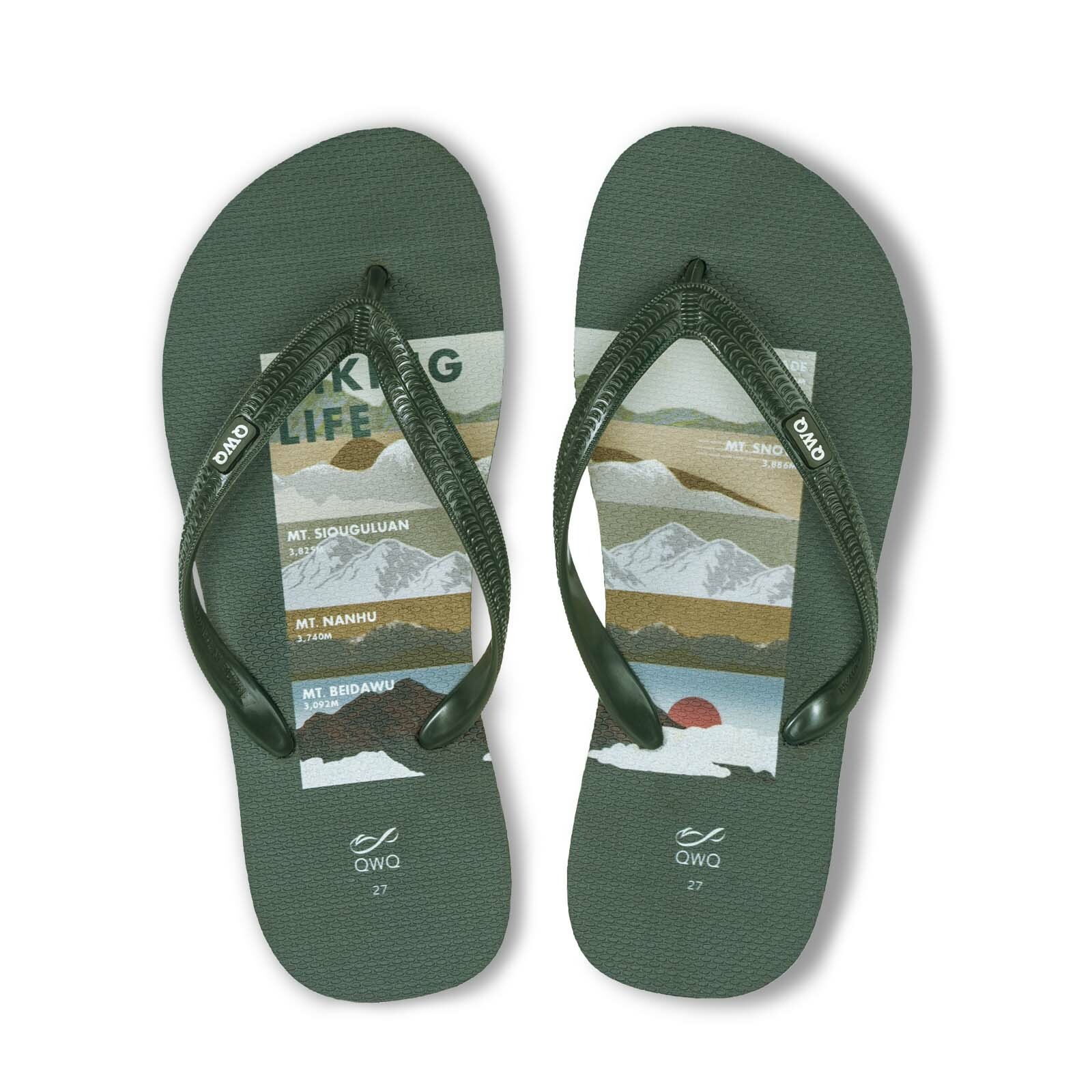 臺灣五嶽款 夜幕綠 插圖男款夾腳拖鞋 LE原創