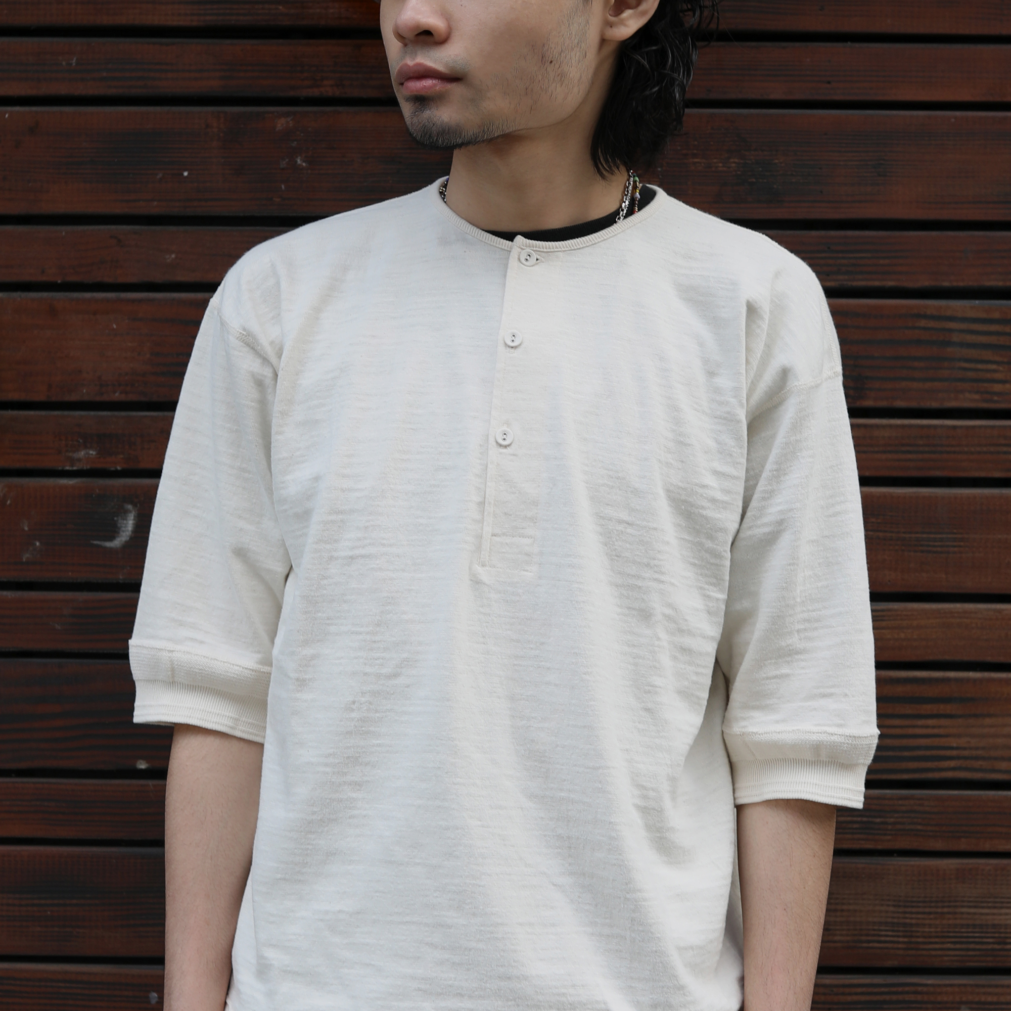 Nigel Cabourn - CC22 Henley Neck Shirt (Ivory)