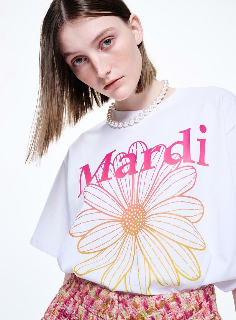 MARDI MERCREDI - TSHIRT FLOWERMARDI GRADATION｜WHITE PINK
