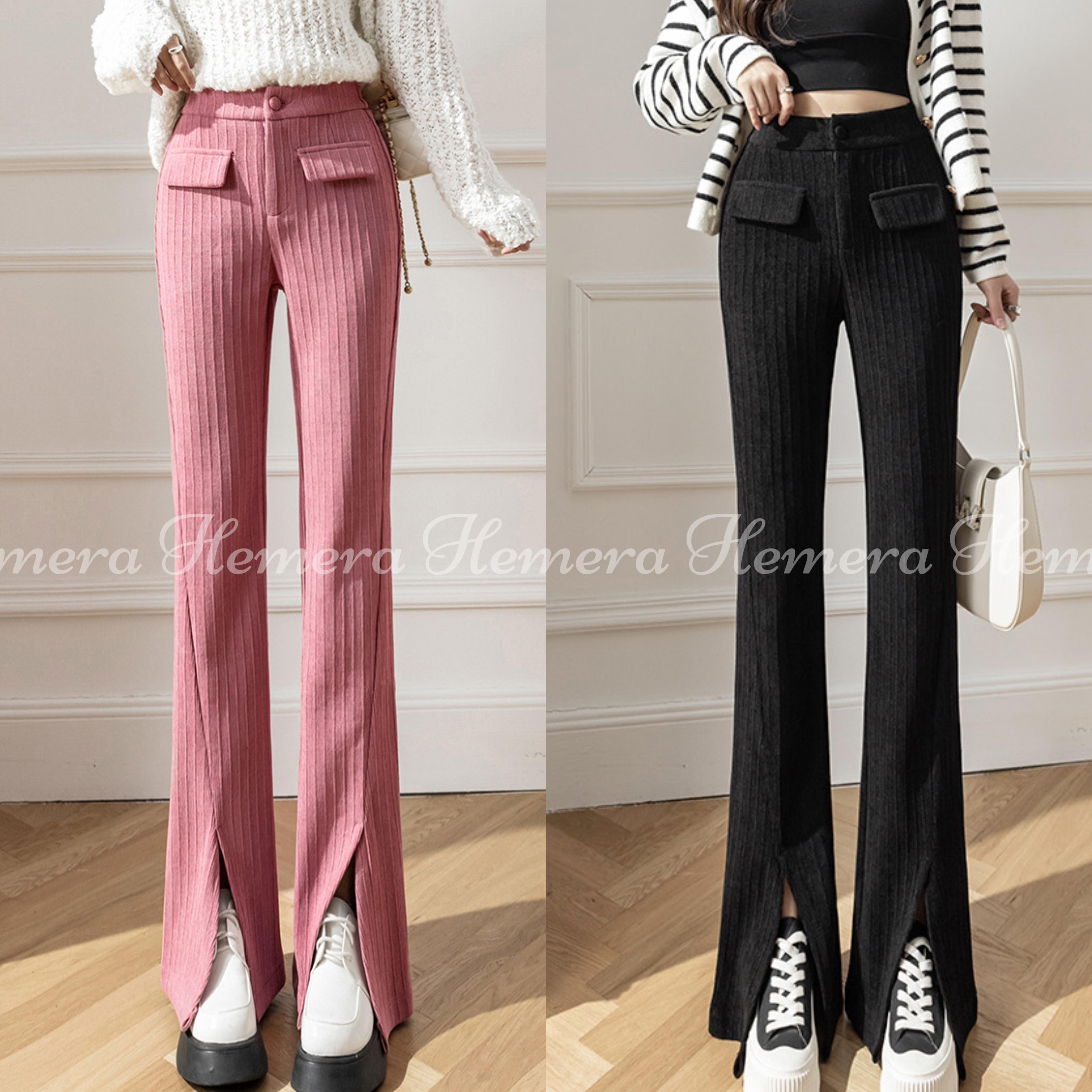 PT23W0310 柔軟絨喇叭前開衩褲